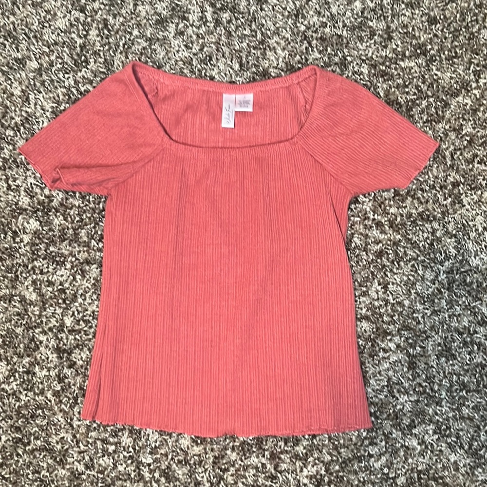 White Fawn, Burnt orange ribbed shirt, size S